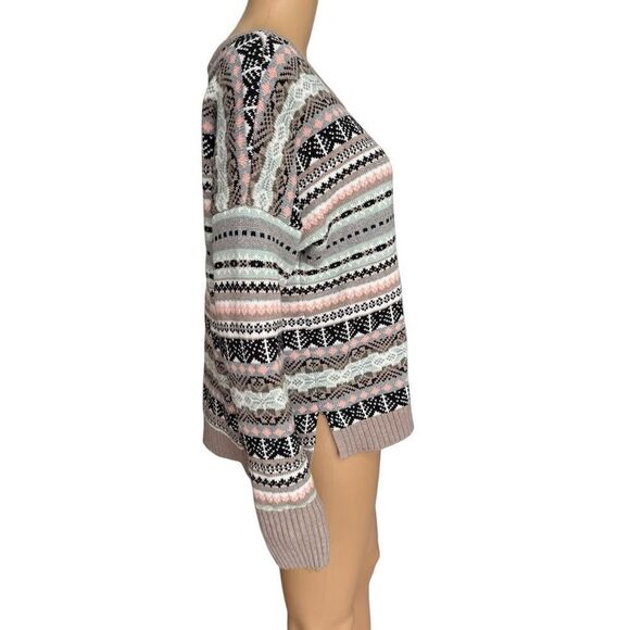 Victoria's Secret Sweater Knit Fair Isle Striped Oversize Thick 100% Cotton sz S - Picture 3 of 7